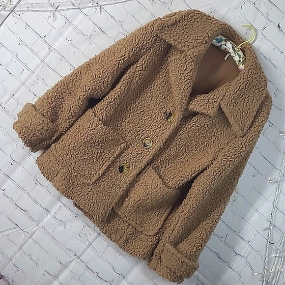 FREE PEOPLE So Soft Faux Shearling Sherpa Teddy Coat JACKET BROWN Womens Size M - Picture 4 of 17